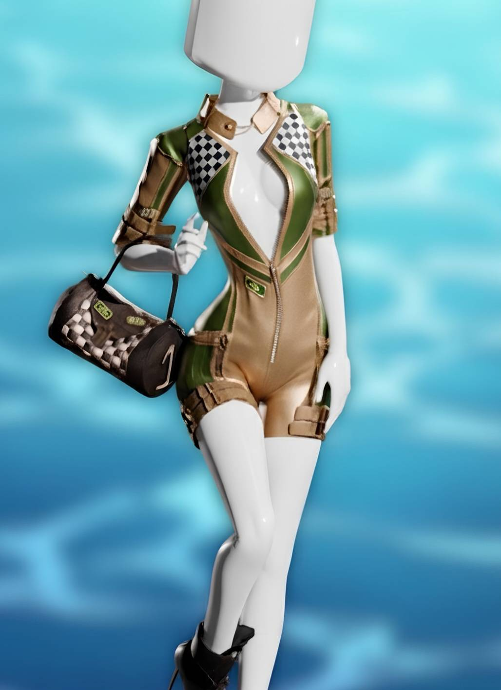 Look esportivo verde e bege com bolsa xadrez marrom no Dress to Impress